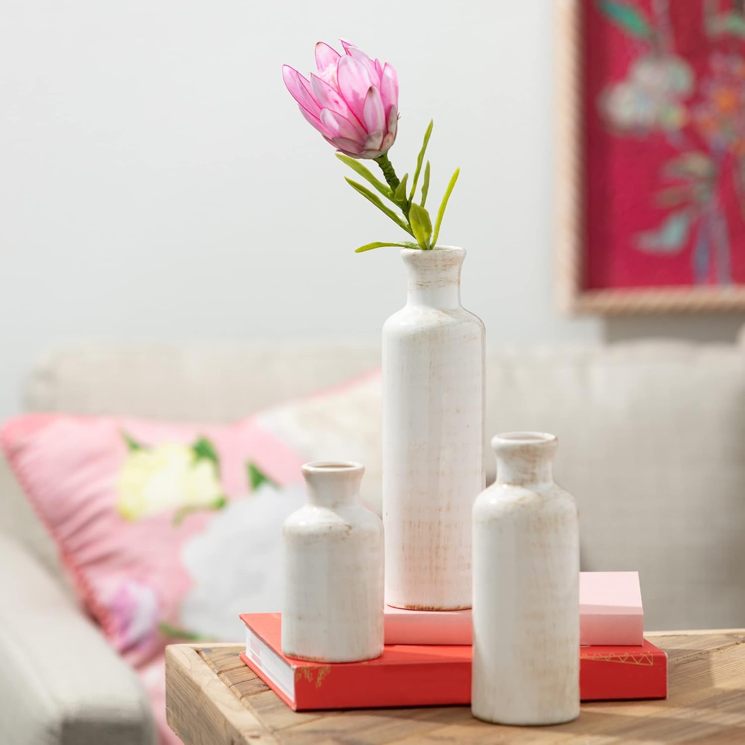 White Ceramic Vase Set – Decorative Vases for Shelf or Table