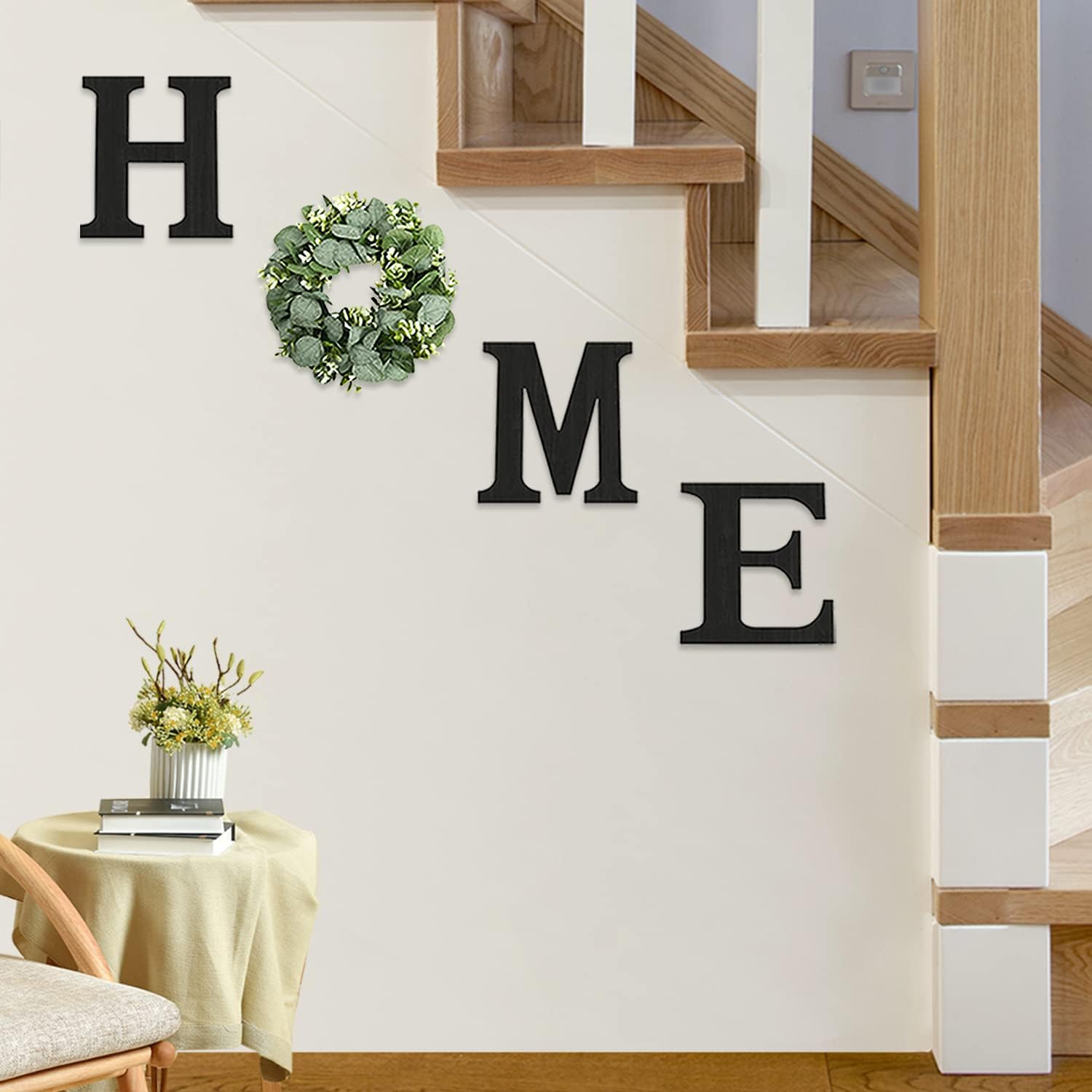 Wood Home Sign – Farmhouse Wall Decor with Eucalyptus Wreath