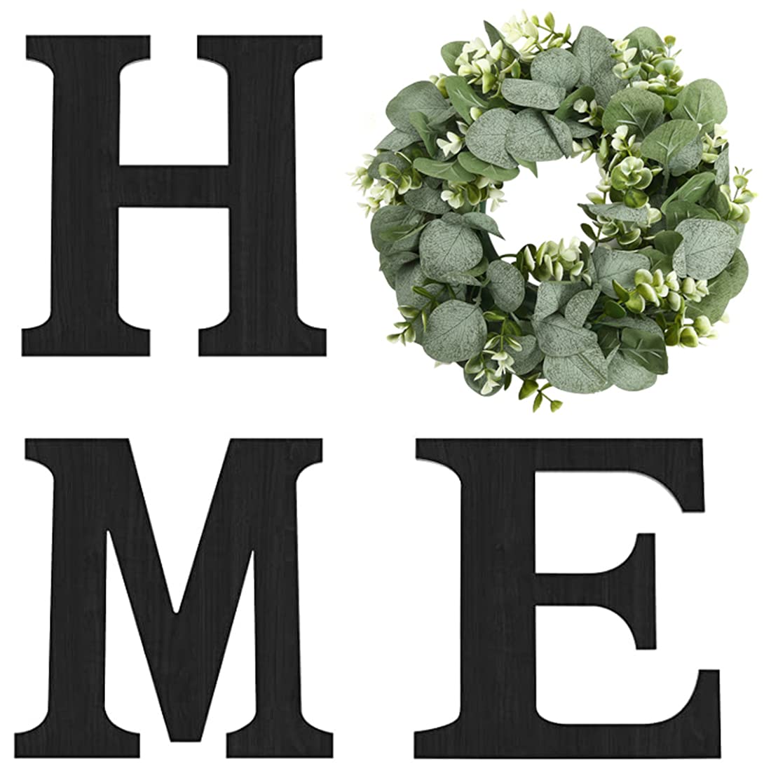 Wood Home Sign – Farmhouse Wall Decor with Eucalyptus Wreath