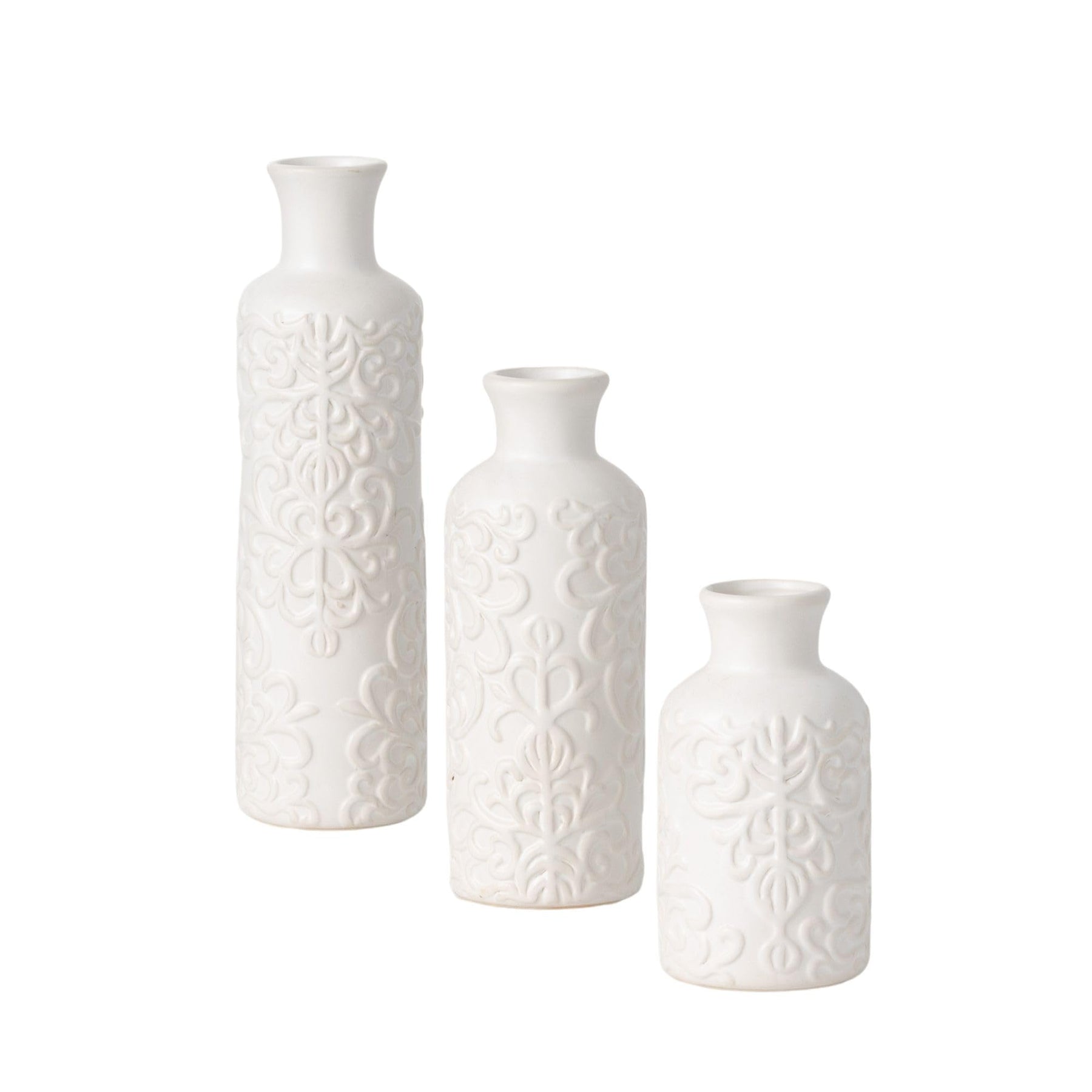White Ceramic Vase Set – Decorative Vases for Shelf or Table
