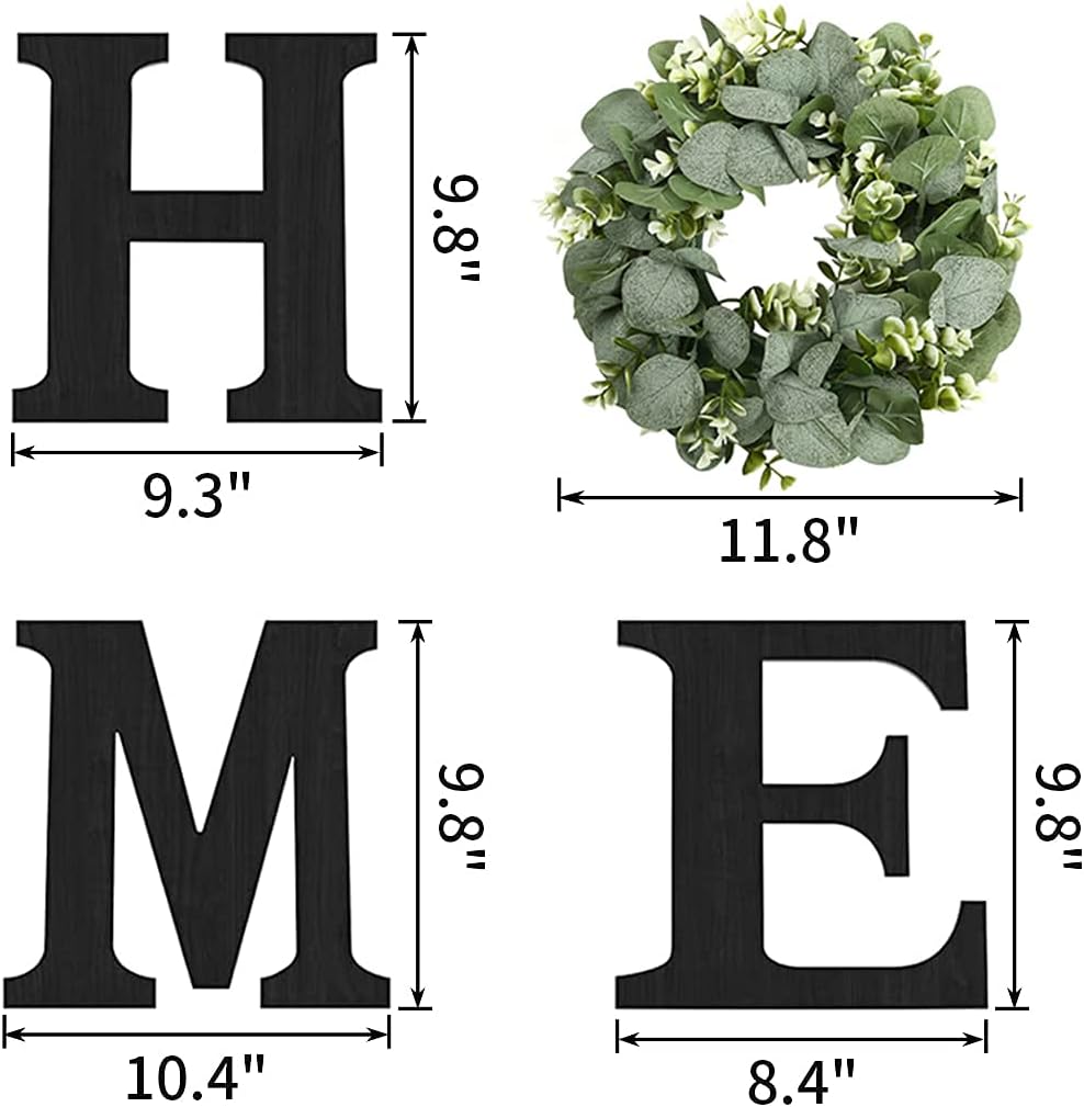 Wood Home Sign – Farmhouse Wall Decor with Eucalyptus Wreath