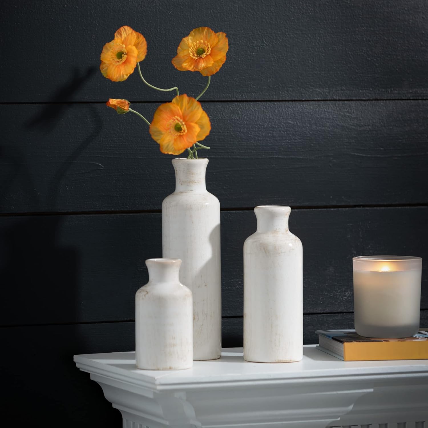 White Ceramic Vase Set – Decorative Vases for Shelf or Table