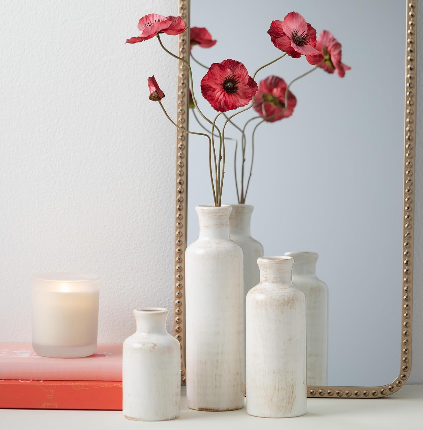 White Ceramic Vase Set – Decorative Vases for Shelf or Table