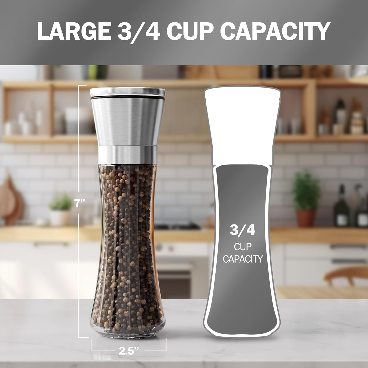 Salt & Pepper Grinder Set – Adjustable Ceramic, Glass Shakers, Funnel Included