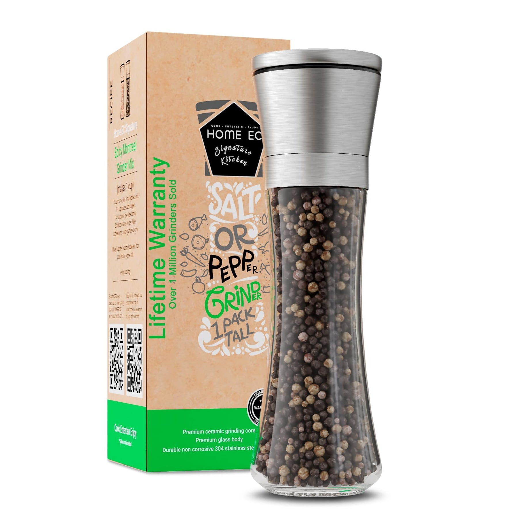 Salt & Pepper Grinder Set – Adjustable Ceramic, Glass Shakers, Funnel Included