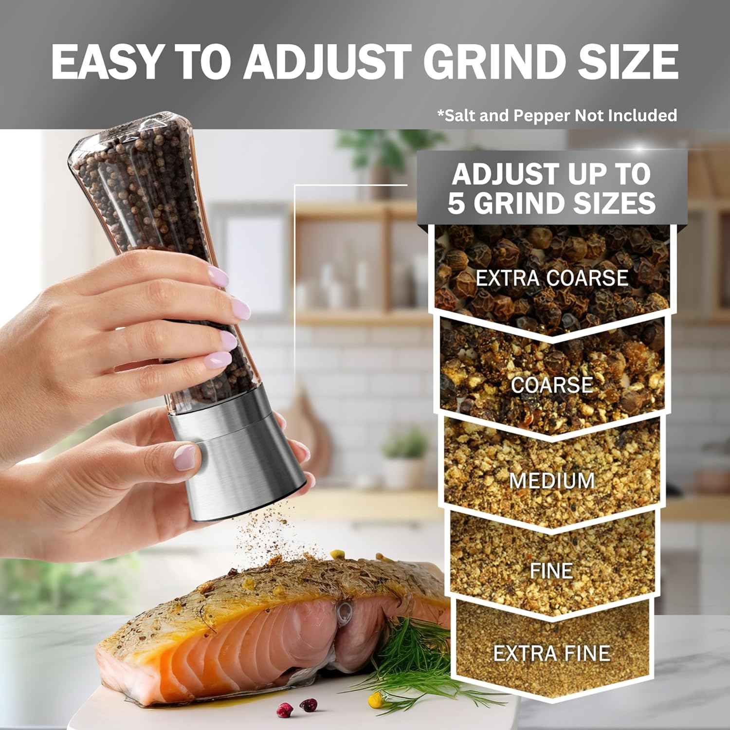 Salt & Pepper Grinder Set – Adjustable Ceramic, Glass Shakers, Funnel Included