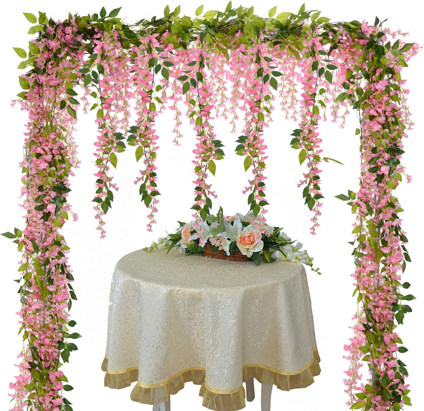 Wisteria Garland – 4-Pack Pink Hanging Flower Vines for Decor