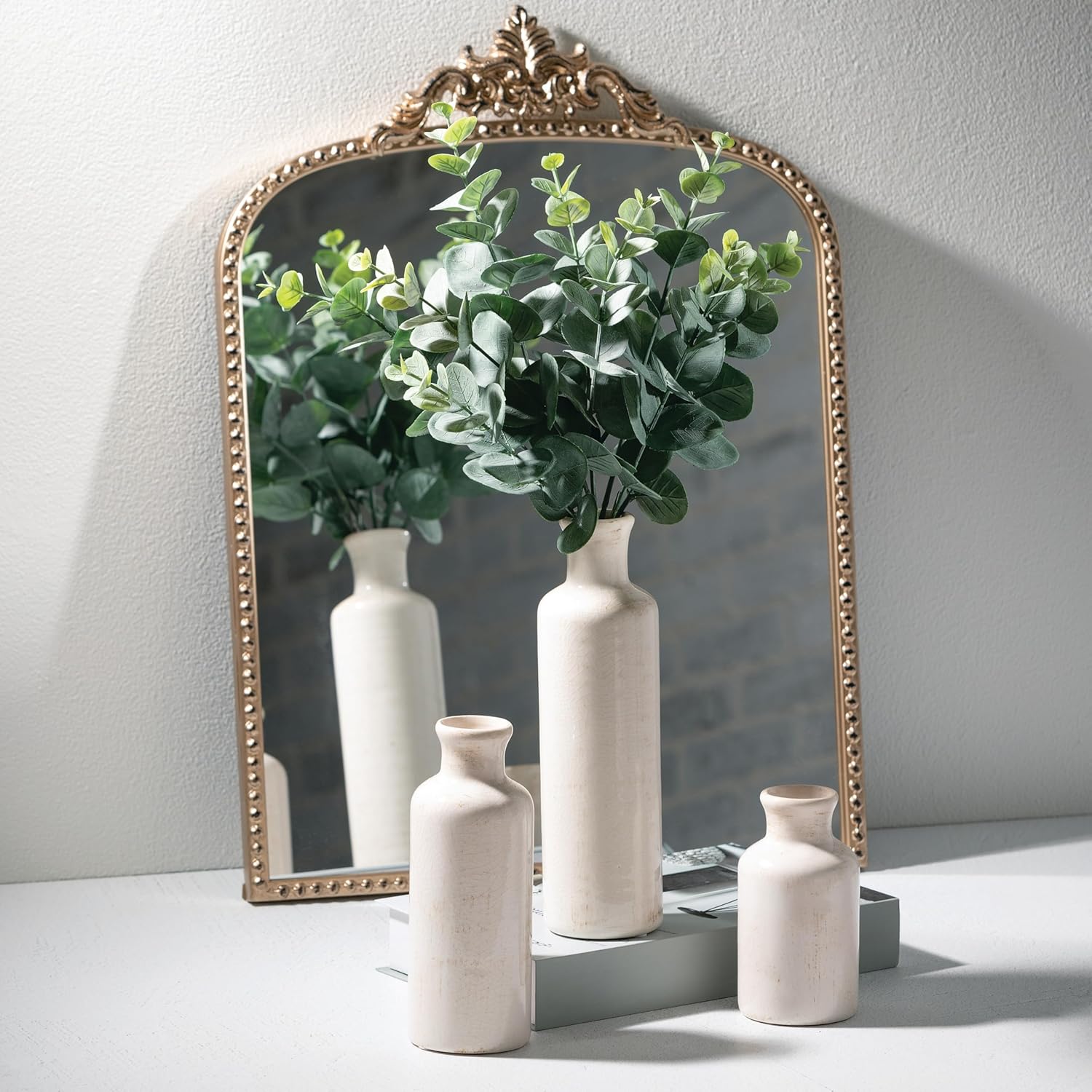 White Ceramic Vase Set – Decorative Vases for Shelf or Table