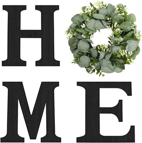 Wood Home Sign – Farmhouse Wall Decor with Eucalyptus Wreath