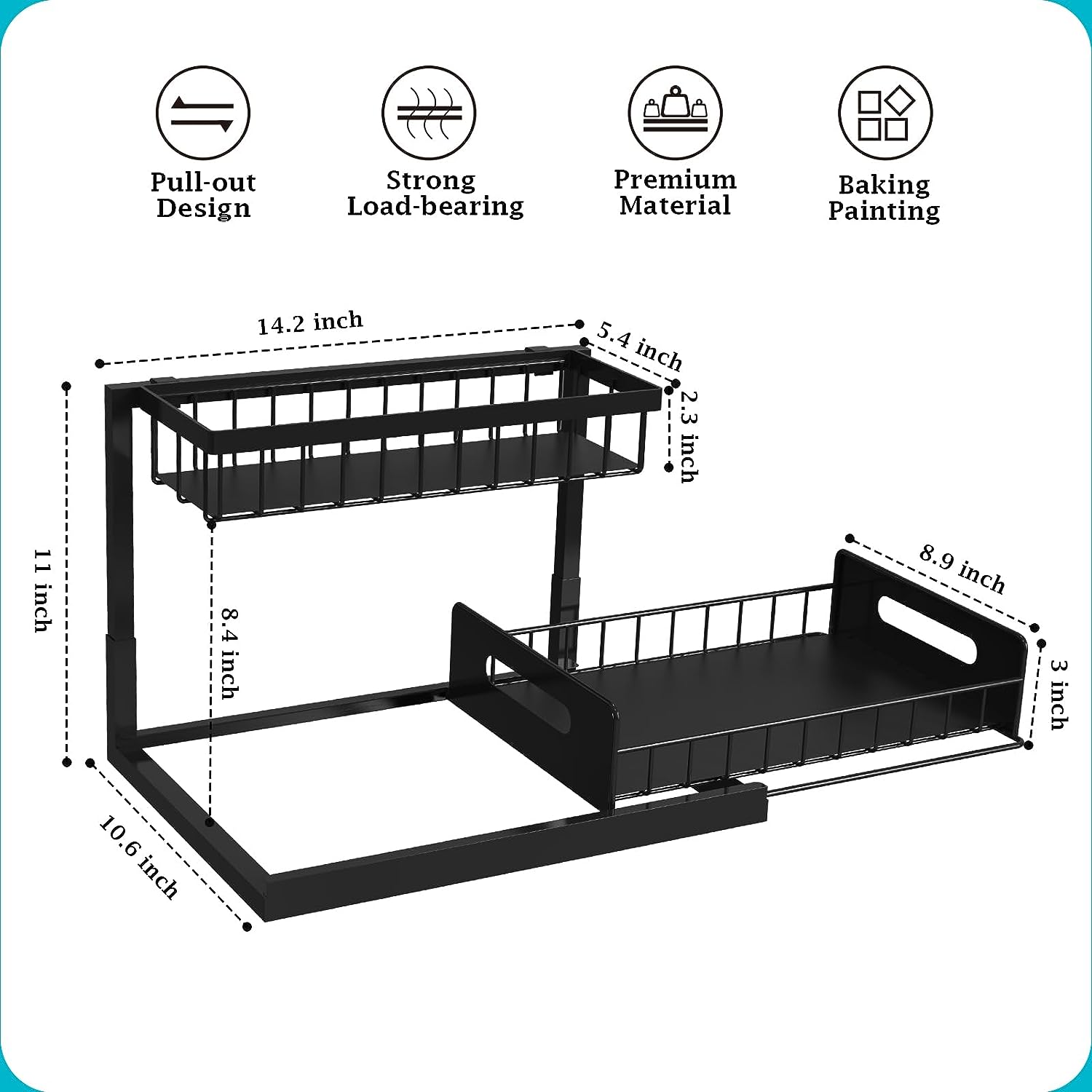 Under Sink Organizer – 2-Tier Sliding Shelf, Black