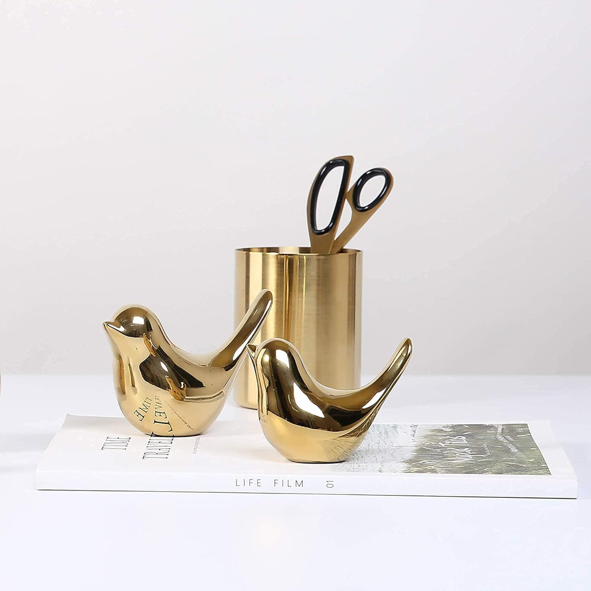 Gold Bird Figurines – Modern Style Decorative Statues, Set of 3