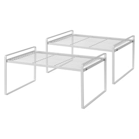 Stackable Shelf Organizers – 2-Pack Cabinet Counter Racks, White