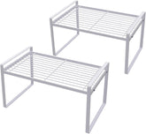 Stackable Shelf Organizers – 2-Pack Cabinet Counter Racks, White