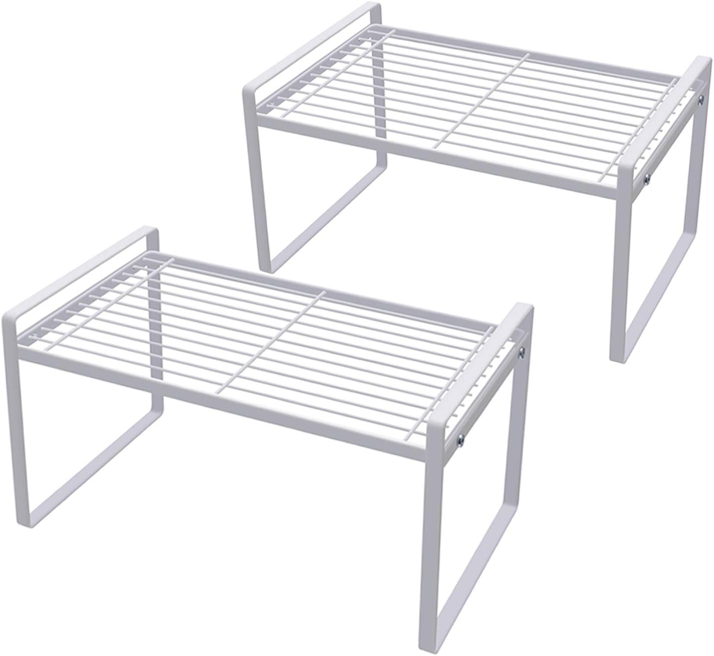 Stackable Shelf Organizers – 2-Pack Cabinet Counter Racks, White
