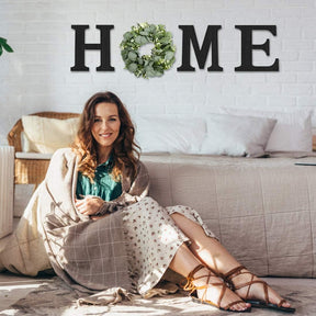 Wood Home Sign – Farmhouse Wall Decor with Eucalyptus Wreath