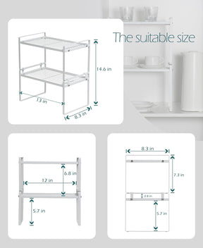 Stackable Shelf Organizers – 2-Pack Cabinet Counter Racks, White