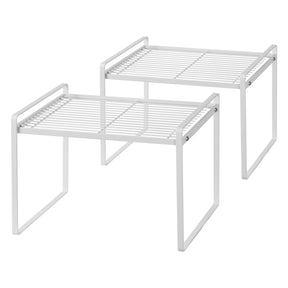 Stackable Shelf Organizers – 2-Pack Cabinet Counter Racks, White
