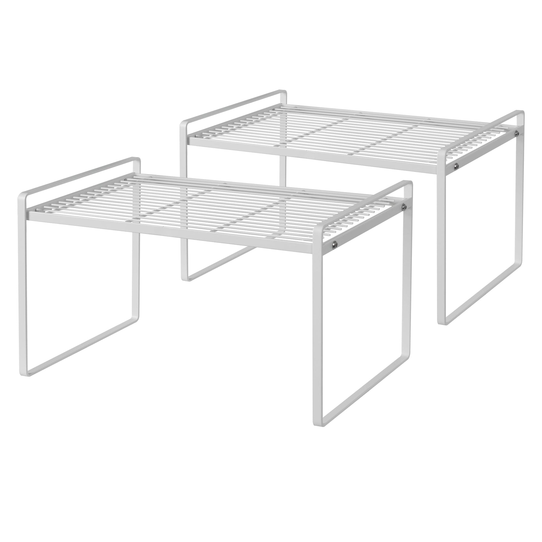 Stackable Shelf Organizers – 2-Pack Cabinet Counter Racks, White