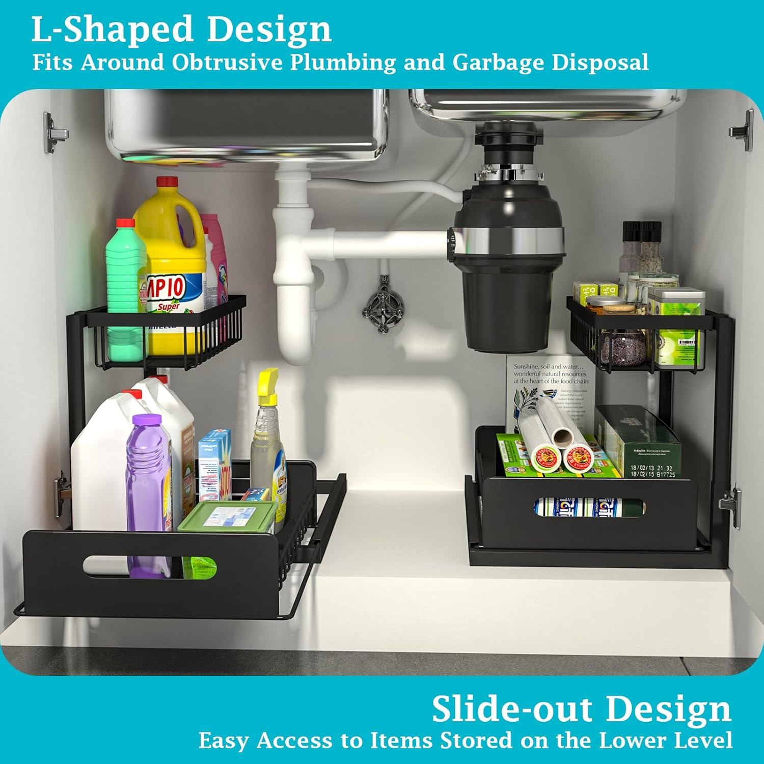 Under Sink Organizer – 2-Tier Sliding Shelf, Black