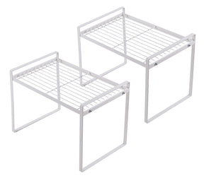 Stackable Shelf Organizers – 2-Pack Cabinet Counter Racks, White