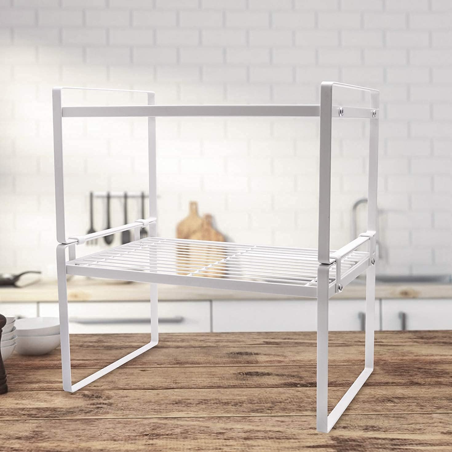 Stackable Shelf Organizers – 2-Pack Cabinet Counter Racks, White