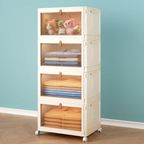 Stackable Storage Bins – 4-Tier with Lids & Wheels, Foldable Plastic Boxes