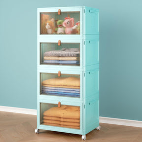 Stackable Storage Bins – 4-Tier with Lids & Wheels, Foldable Plastic Boxes