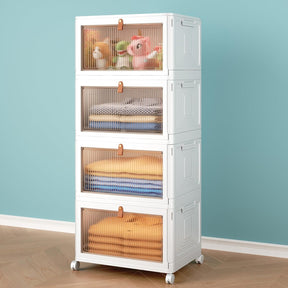 Stackable Storage Bins – 4-Tier with Lids & Wheels, Foldable Plastic Boxes