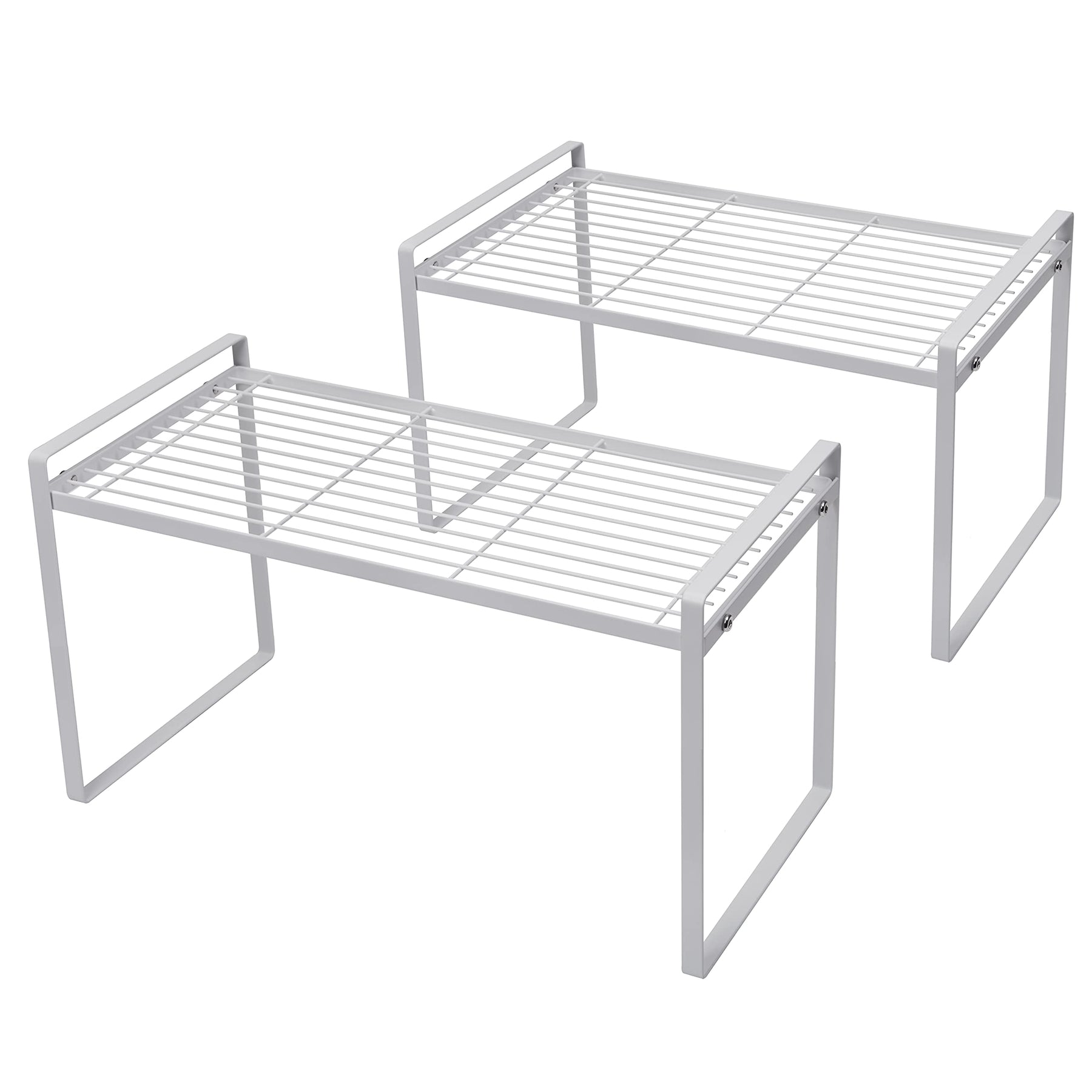 Stackable Shelf Organizers – 2-Pack Cabinet Counter Racks, White