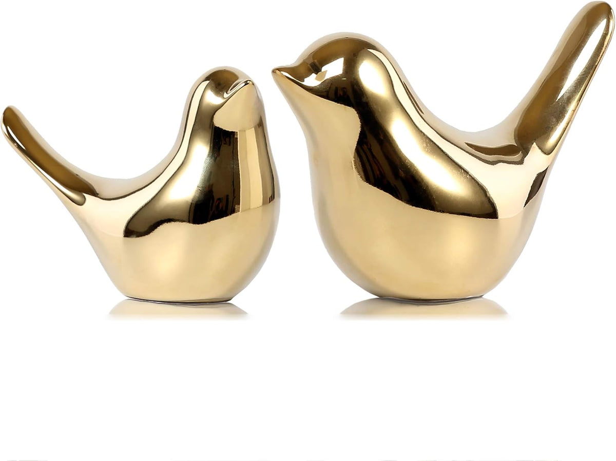 Gold Bird Figurines – Modern Style Decorative Statues, Set of 3