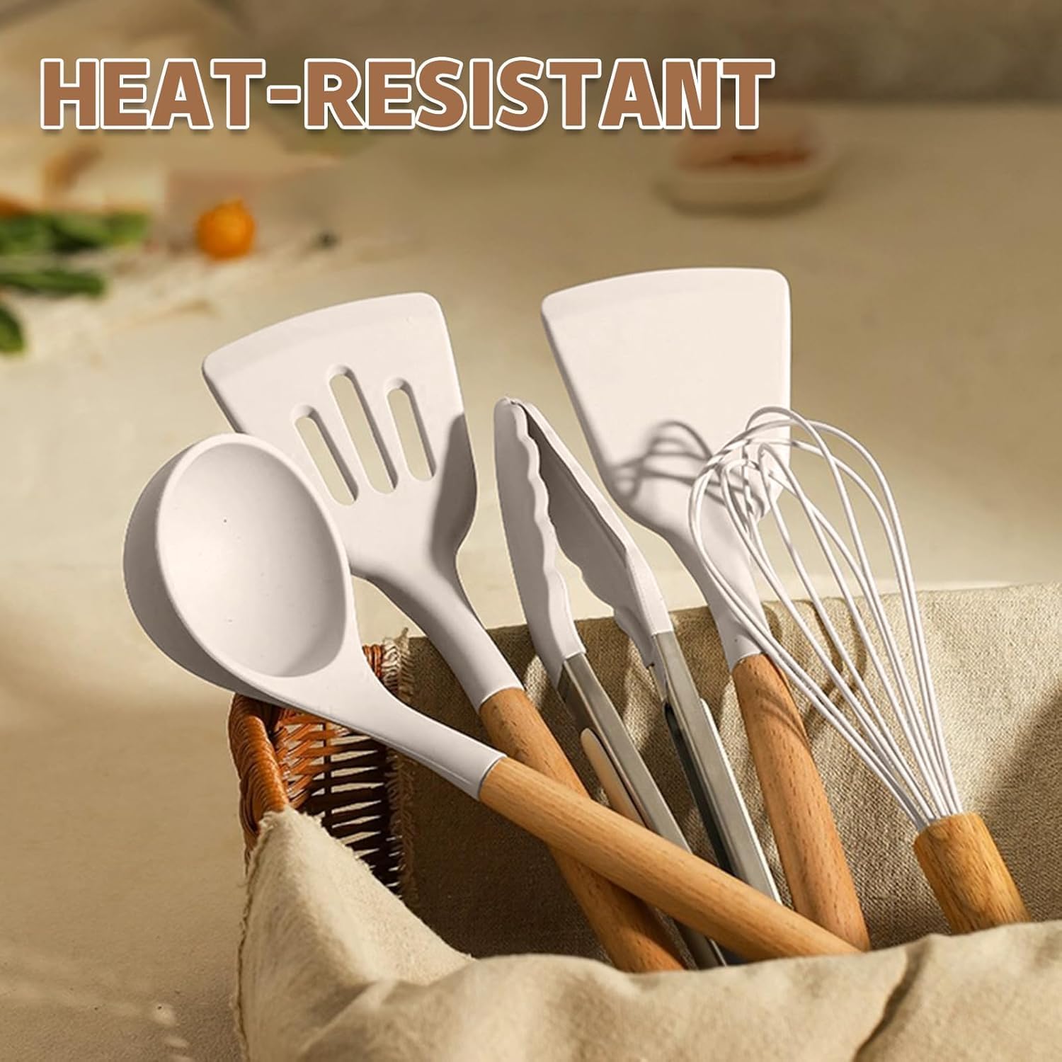 Silicone Kitchen Utensils Set – 33PCS Nonstick with Holder, Wooden Handles