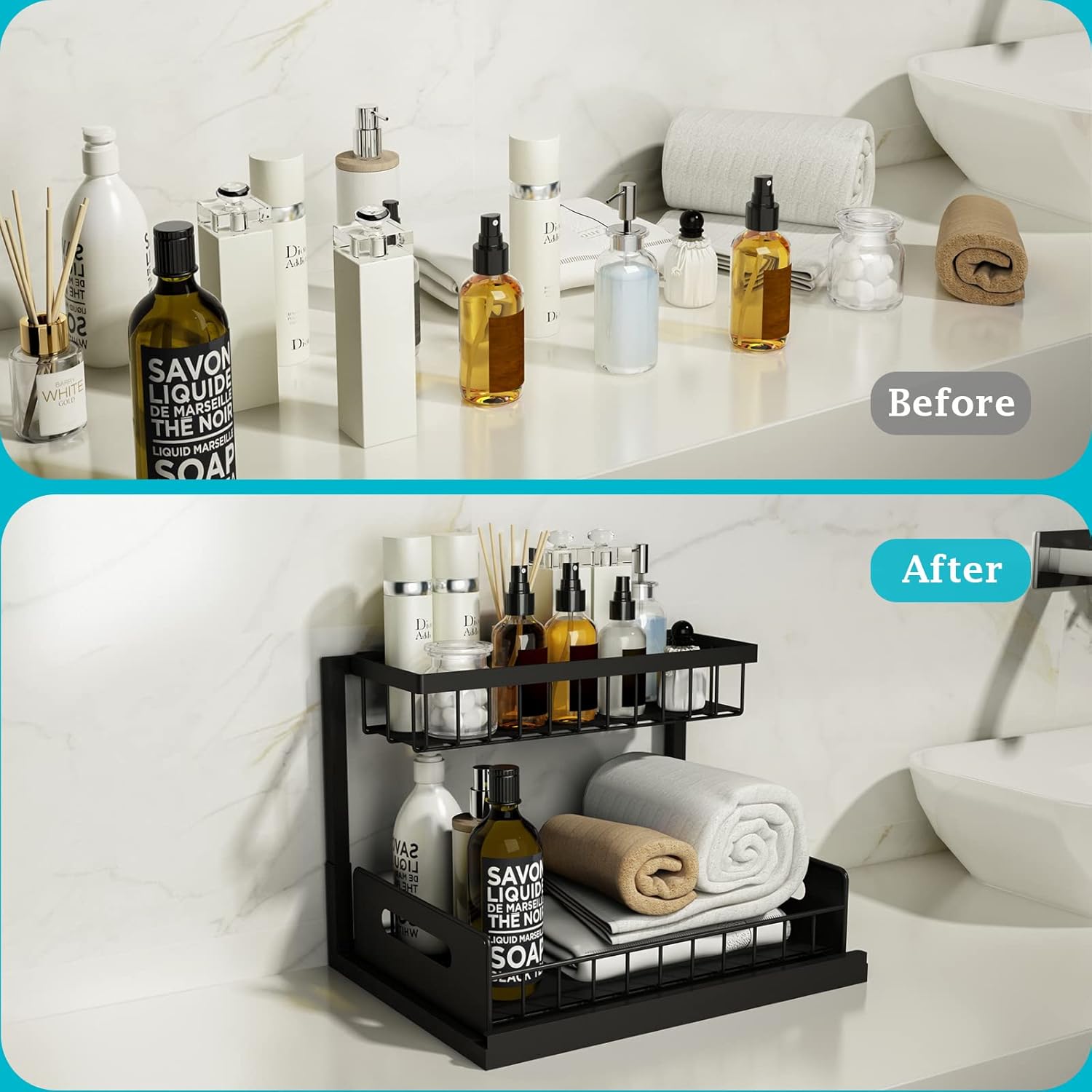 Under Sink Organizer – 2-Tier Sliding Shelf, Black