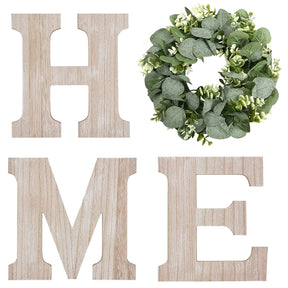 Wood Home Sign – Farmhouse Wall Decor with Eucalyptus Wreath