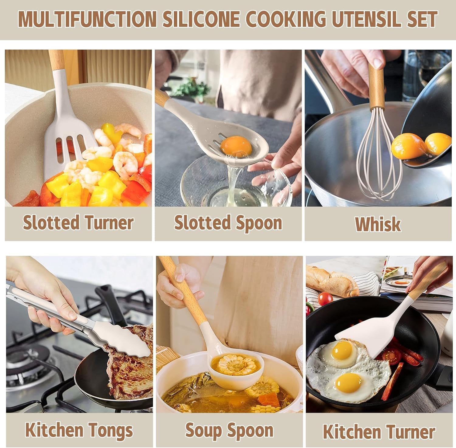 Silicone Kitchen Utensils Set – 33PCS Nonstick with Holder, Wooden Handles