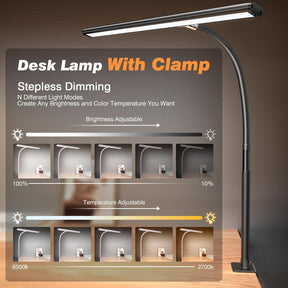 LED Desk Lamp – Dimmable, Flexible Gooseneck, Clamp Base