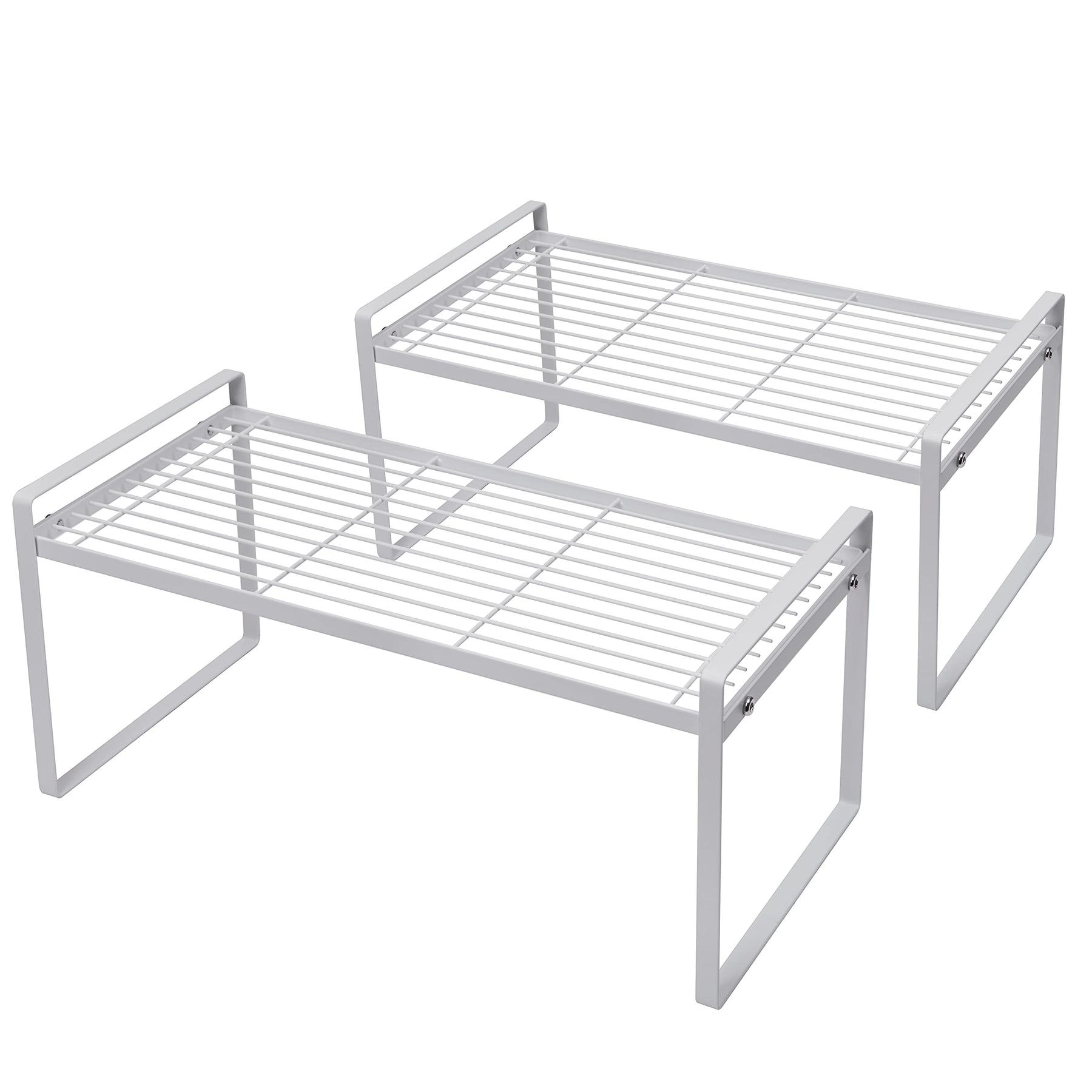 Stackable Shelf Organizers – 2-Pack Cabinet Counter Racks, White