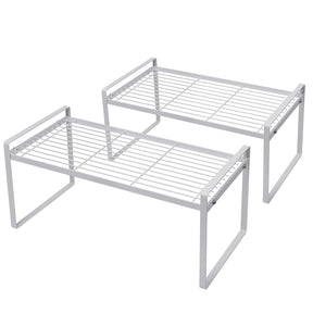 Stackable Shelf Organizers – 2-Pack Cabinet Counter Racks, White