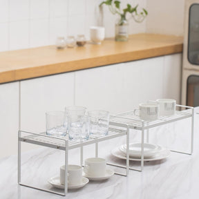 Stackable Shelf Organizers – 2-Pack Cabinet Counter Racks, White