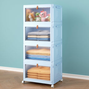 Stackable Storage Bins – 4-Tier with Lids & Wheels, Foldable Plastic Boxes