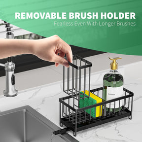 Sponge Holder with Brush Slot – Rustproof Stainless Steel Sink Caddy Organizer