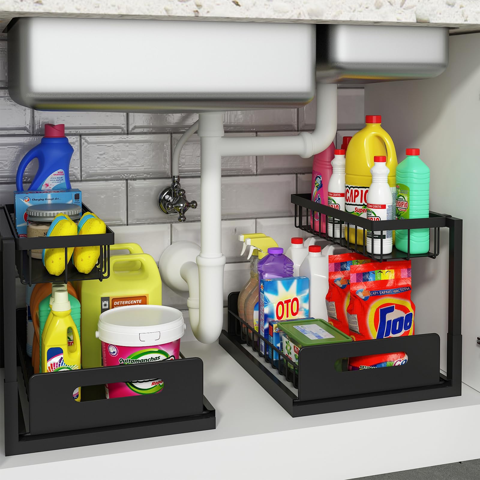 Under Sink Organizer – 2-Tier Sliding Shelf, Black