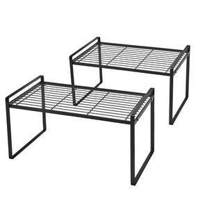 Stackable Shelf Organizers – 2-Pack Cabinet Counter Racks, White