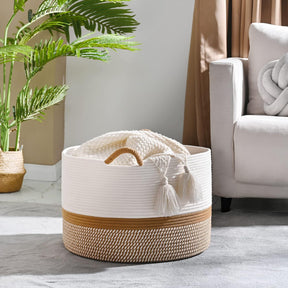 Woven Blanket Basket – 20"x13" Cotton Rope, Storage for Pillows or Toys