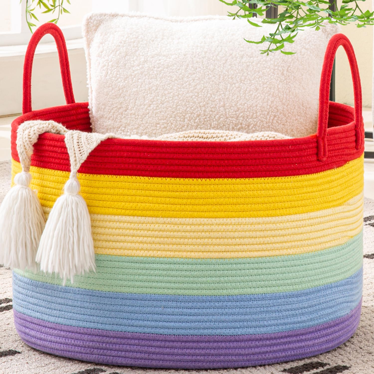 Woven Blanket Basket – 20"x13" Cotton Rope, Storage for Pillows or Toys