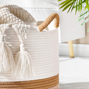 Woven Blanket Basket – 20"x13" Cotton Rope, Storage for Pillows or Toys