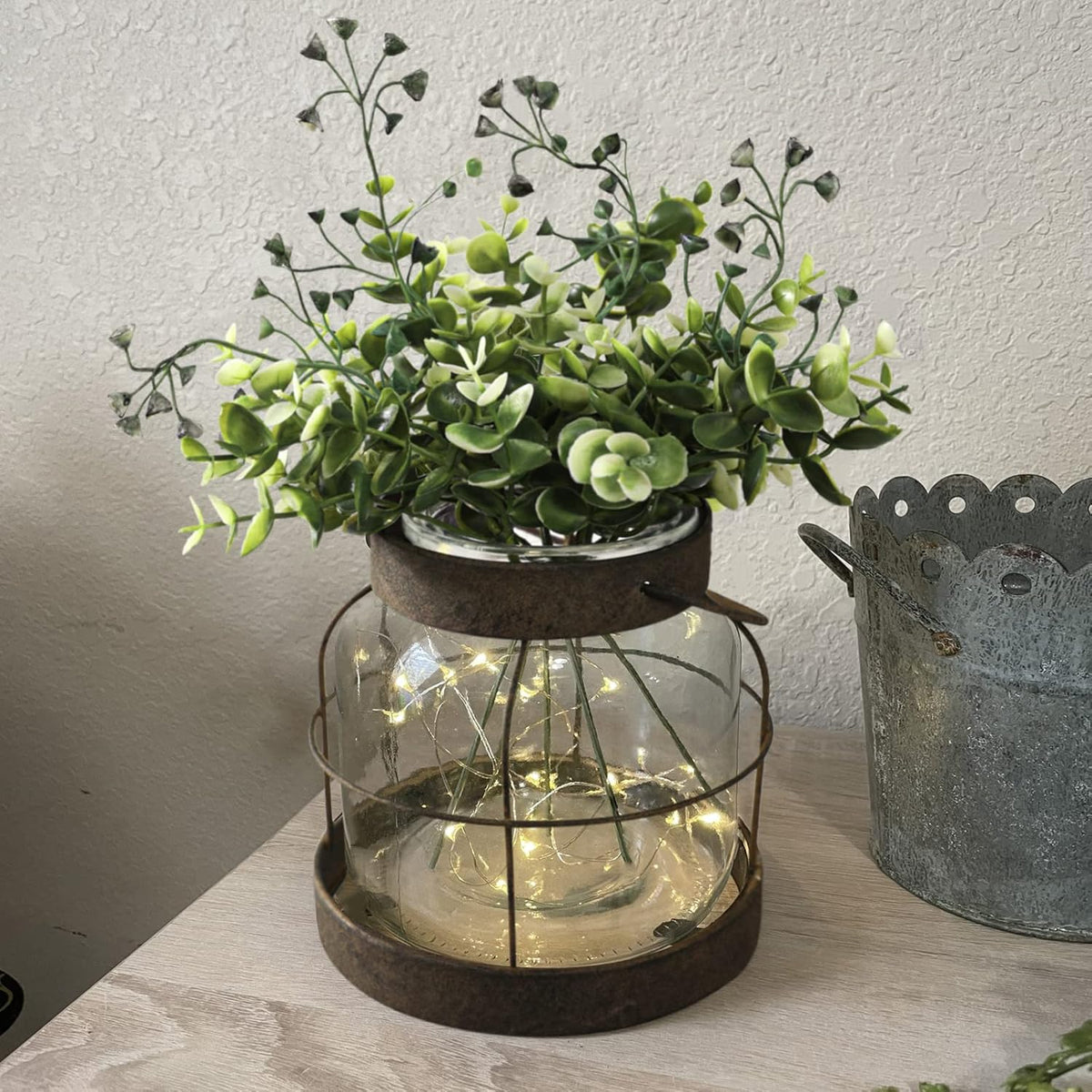 Glass Lantern Vase – Rustic Decor for Floral Arrangements