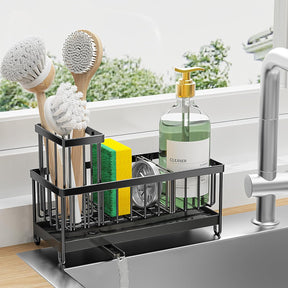 Sponge Holder with Brush Slot – Rustproof Stainless Steel Sink Caddy Organizer