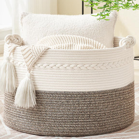 Woven Blanket Basket – 20"x13" Cotton Rope, Storage for Pillows or Toys