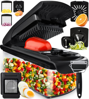 Vegetable Chopper and Spiralizer – 4-in-1 Food Cutter with Container
