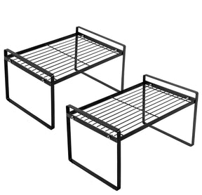Stackable Shelf Organizers – 2-Pack Cabinet Counter Racks, White